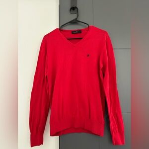 Carolina Herrera Men's V Neck Sweater with Elbow Patches RED